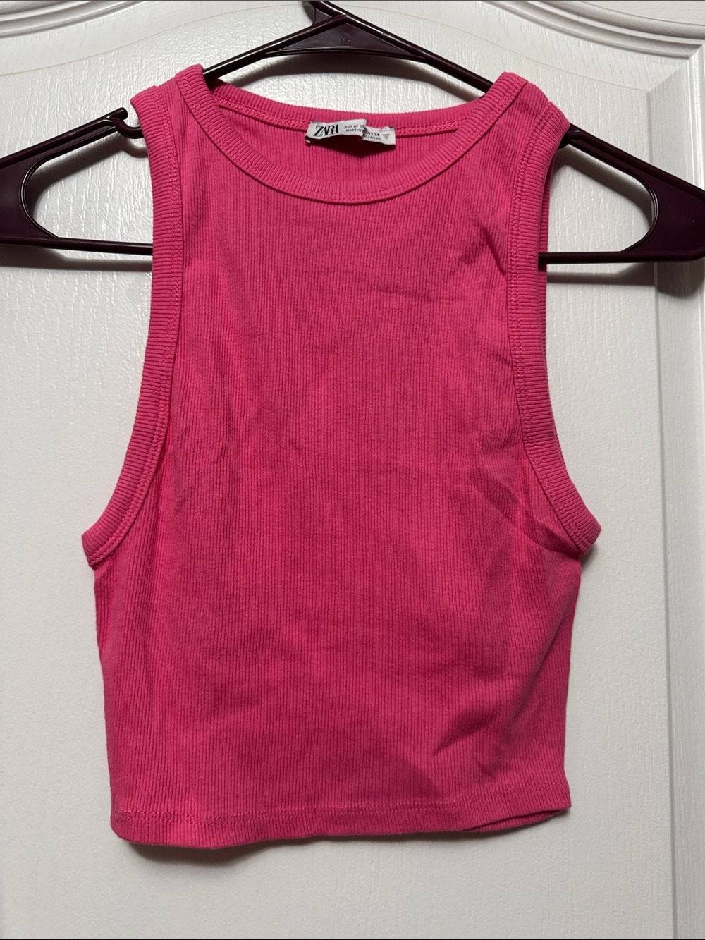 Zara Bright Pink Ribbed Tank Top - Women's Sleeveless Crop